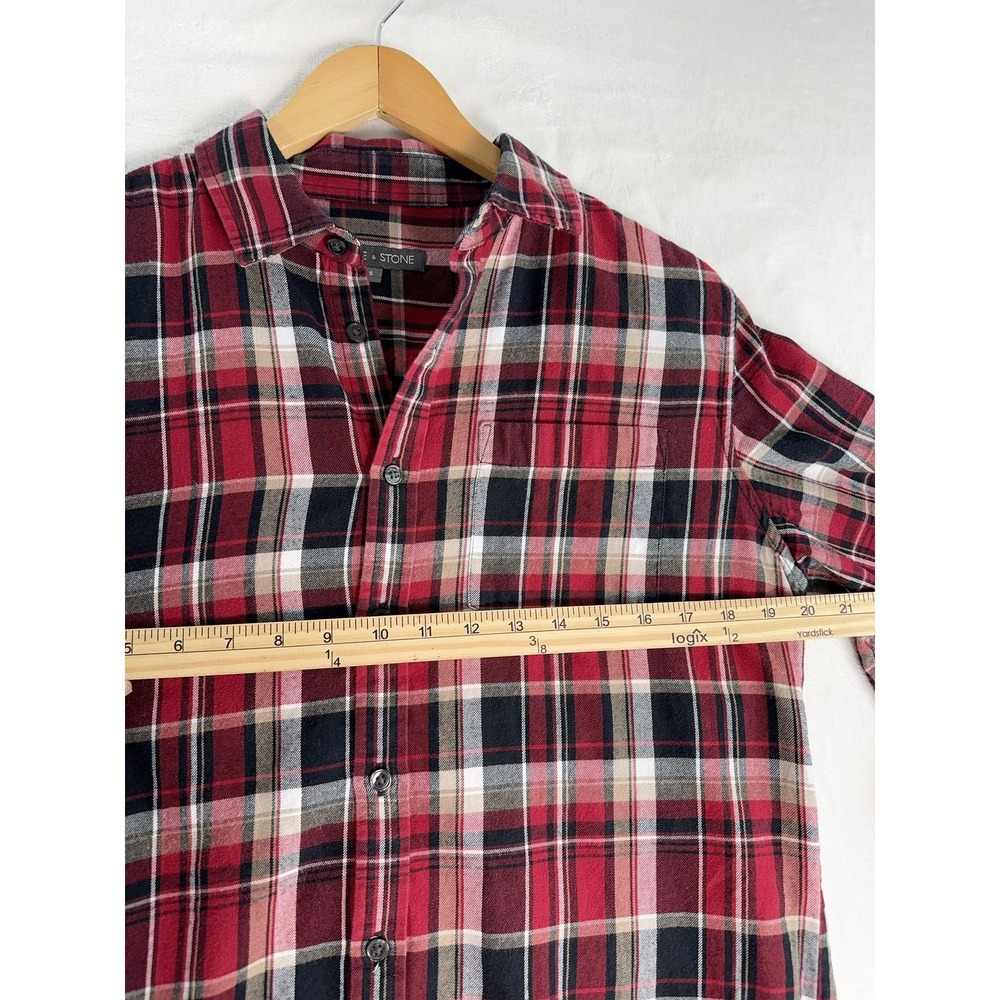 Slate & Stone Shirt Mens Small Red Plaid Flannel‎ Band Collar Long Sleeve Casual - Picture 3 of 6